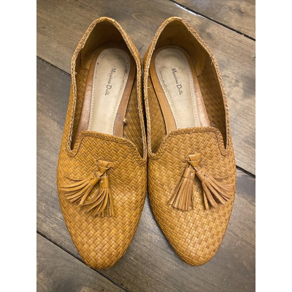 Massimo Dutti Woven Tassel Loafers Womens 37 7 Tan Leather Flat Pointed Toe Shoe